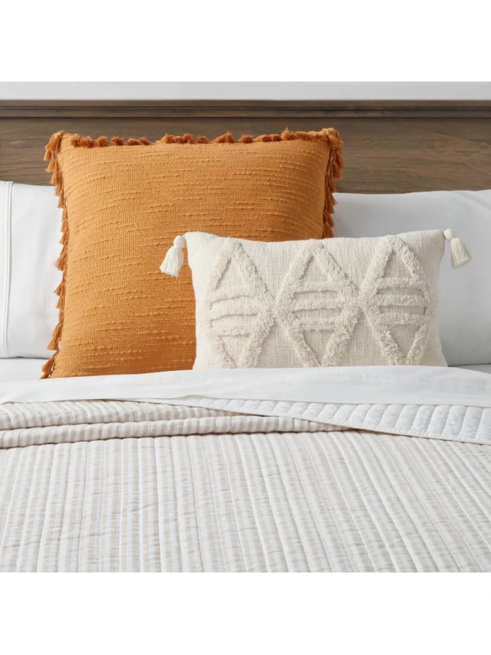 Threshold 24” x 24” Gold Textured Tassel Edge Decorative Pillow